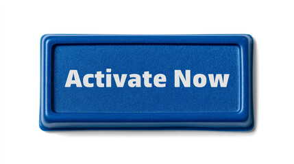 A blue rectangular button with the words activate now in white on a white background