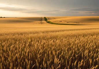 Obraz premium Golden Wheat Field Under Dramatic Sky - A Rural Landscape.