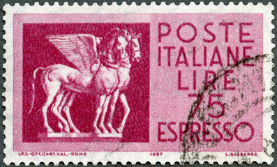 ITALY - 1955: shows Etruscan Winged Horses, 1955