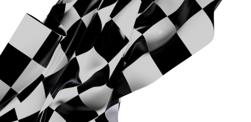 A dynamic image of a checkered flag billowing, perfect for themes of speed, competition, and success. Ideal for motorsports, celebration, or abs