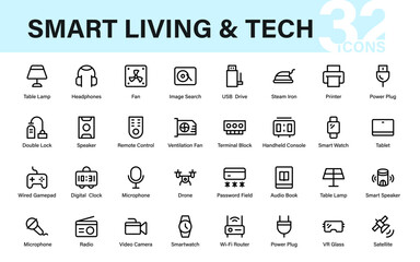 Smart Living and Technology Essentials Icons – Modern Gadget, IoT, and Device Vector Set for Mobile, Web, and UI Design
