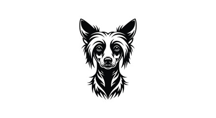 Black and white Chinese crested dog head tribal art