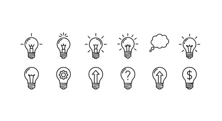 Collection of hand drawn light bulb icons representing ideas innovation creativity and solutions vector