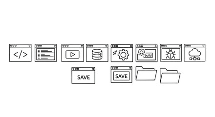 Collection of hand-drawn digital interface elements and windows for web design and ui development vector