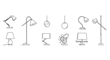 Collection of hand drawn desk and floor lamps in various styles for design projects vector