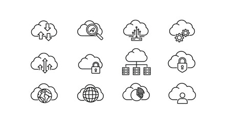 Cloud computing icons set for digital services data storage and network security solutions vector