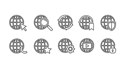 Global network icons collection representing internet and digital technology concepts vector