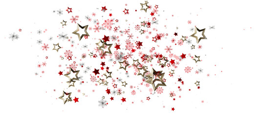 Naklejka premium Elegant holiday themed design featuring scattered stars and snowflakes in red and gold on a clean white background. Perfect for Christmas, celeb