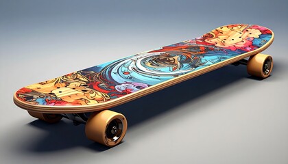 Colorful Skateboard Deck with Abstract Design.