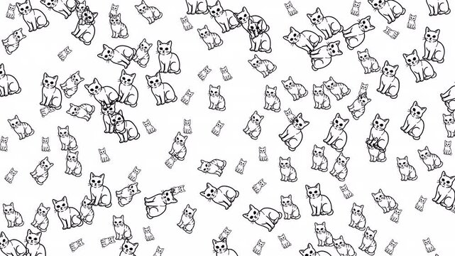 Whispered pattern of cat doodle silhouettes suspended in motion made for decorative wallpaper design, looping pet animations, abstract textile visuals and artistic branding templates