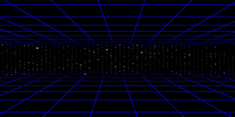 Pixel art background.8 bit game.retro game. for game assets in vector illustrations.Retro Futurism Sci-Fi Background. glowing neon grid.and stars from vintage arcade comp © Alfin