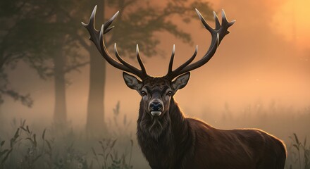 Deer in misty forest