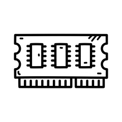 Isolated Black Outline Doodle Style Ram on Transparent Background Computer Hardware Vector Illustration