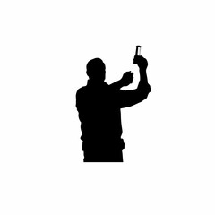 Hydrologist checking water purity silhouette on white background isolated on white background