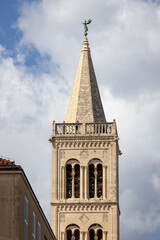 Tower of Romanesque 12th century Zadar Cathedral, view from ruins of ancient Roman Forum, Zadar, Croatia
