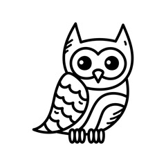 Stylized Cartoon Owl Doodle with Outlined Black Lines and Transparent Background
