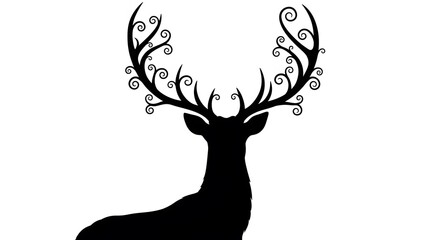 Deer silhouette with ornate antlers