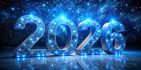 Happy new year 2026 text clipart design, new year celebration