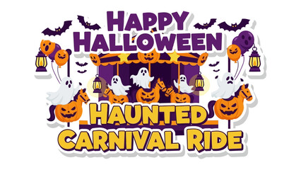 Haunted Halloween Carnival Ride: A spooky and festive illustration of a haunted carnival ride, with ghosts, jack-o'-lanterns, and other Halloween decorations.