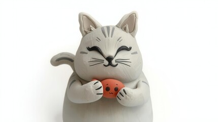 Playful cat holding a cookie studio setting cute sculpture minimalist environment close-up view whimsical concept
