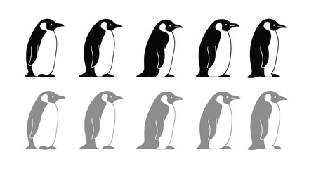 Obraz premium A sequence of black and white penguins and a sequence of grey penguins.