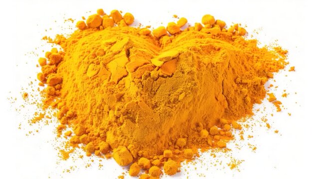 Video clip A vibrant orange pile of tumeric powder molded into a heart shape, perfect for cooking or decorative use