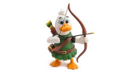 Archery action duck character studio setting toy photography playful environment close-up view fun concept