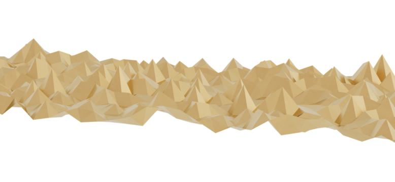 Abstract landscape image featuring a low poly gold mountain range. Ideal for backgrounds and design projects.
