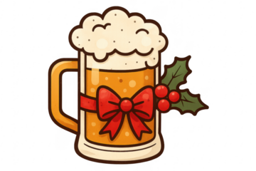 Christmas beer mug with holly and bow