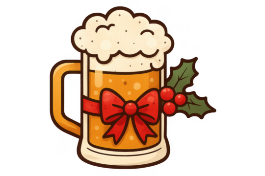Christmas beer mug with holly and bow - Powered by Adobe