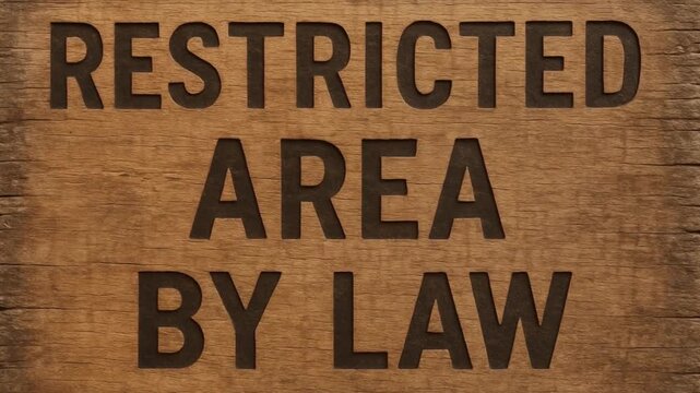 law restriction policy concept. Wooden sign displaying "Restricted Area By Law.