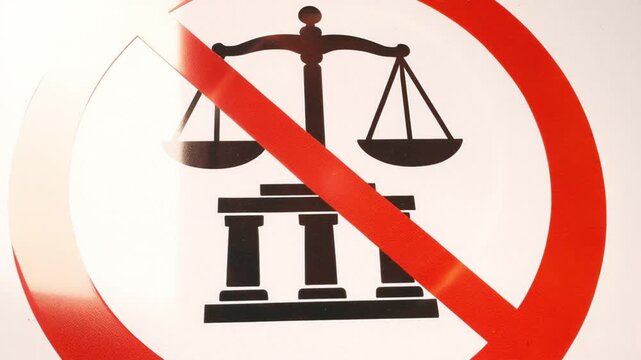 law restriction policy concept. No justice symbol with a prohibition sign.
