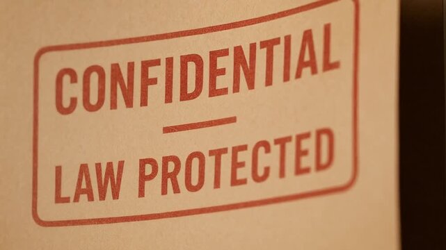 law restriction policy concept. Confidential law protected document cover in leather texture.