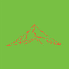 Minimalist line drawing of a mountain peak with a vibrant green emphasizing simplicity and natural beauty