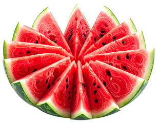 Cut Watermelon with Multiple Slices Arranged in Fan Shape, Juicy Red Texture, Isolate  