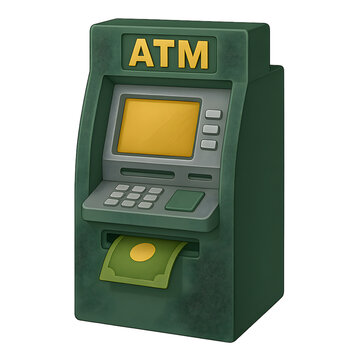 Illustration of a Green Automated Teller Machine with Payment Options Against Dark Green Background