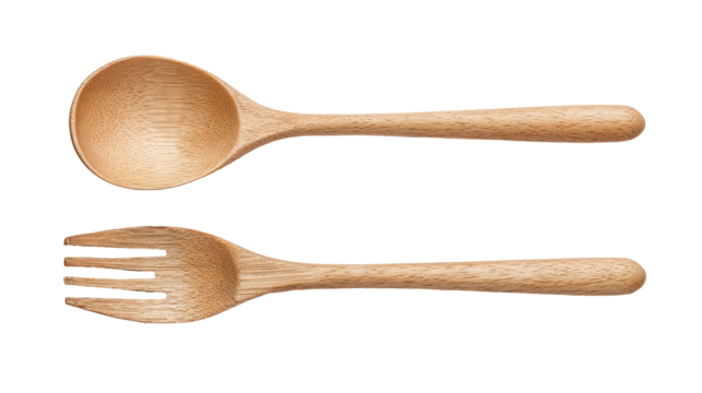 Wooden spoon and fork, top view (6)