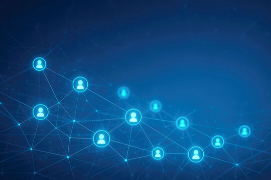 Glowing Blue Network Connections with Human Icons on Dark Blue Background communication people
