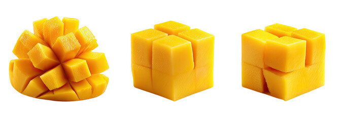 Cubed mango slices on a black background