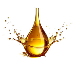 Golden Oil Drop Splash with Realistic Fluid Dynamics, isolated on transparent background 