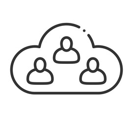 Cloud-based team network illustration featuring three people icons