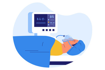  Illustration of Anesthesia and Patient Monitoring. Patient Undergoing Surgery While Vitals are Tracked on a Digital Monitor