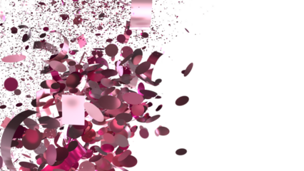 Abstract pink confetti explosion on white. Ideal for festive designs, party invitations, and celebrations.