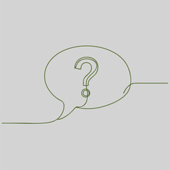Minimalist line art with speech bubbles and a central question mark symbol on a light gray