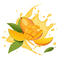 Juicy Ripe Mango Fruit with Splash Effect Vector Design