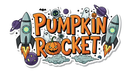 Pumpkin Rocket: A playful and imaginative illustration of a Pumpkin Rocket, featuring a central pumpkin, space elements, and rocket ships, capturing the spirit of Halloween and space exploration.