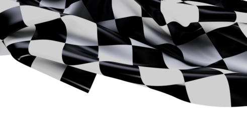 Close-up shot of a checkered racing flag waving against a pure white background, symbolizing speed, competition, and the finish line. Perfect fo