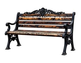 Ornate park bench, aged wood
