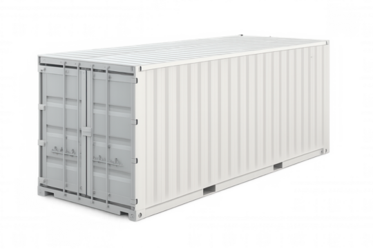 White shipping container on transparent background representing logistics, global business, and cargo transport