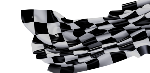 Dynamic waving checker flag isolated on white background, symbolizing speed, competition, and the finish line. Perfect for racing or success the